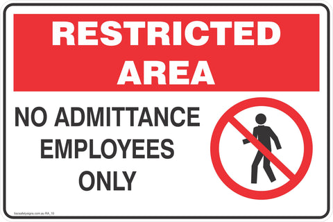 Restricted Area No Admittance Employee Only Safety Signs and Stickers
