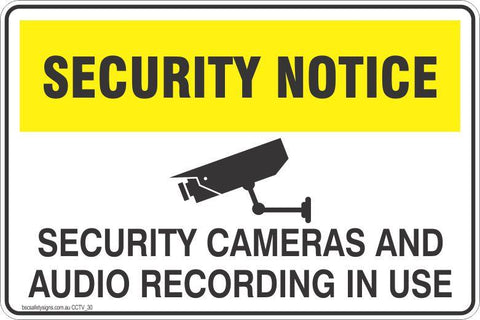 CCTV and Security Security cameras and audio recording in use Safety Signs and Stickers