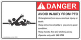 Danger Avoid Injury From PTO Safety Sticker