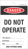Danger DO NOT OPERATE Lockout Tag