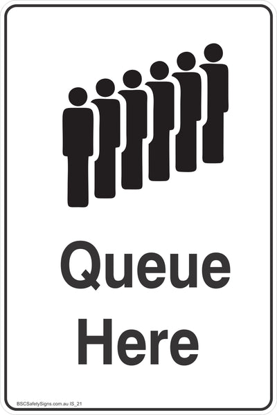 Information Queue Here Safe Workplace - Stickers - Safety Signage - BSC ...
