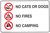Information No Cats or Dogs,Fires,Camping Safety Signs and Stickers