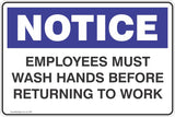 Notice Employees Must Wash Hands Before Returning To Work Safety Signs and Stickers