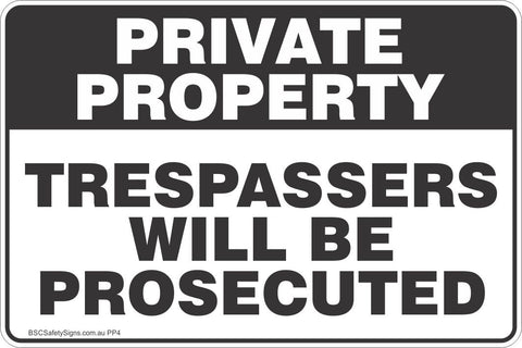 Private Property Trespassers Will Be Prosecuted Black Theme Safety Sign