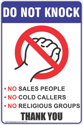 Do Not Knock No Sales People, No Cold Callers, No Religious Groups Safety Sign