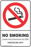 No Smoking Smoke-Free Environment Act 2000 Penalties May Apply Safety Sign