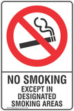 No Smoking Except In Designated Smoking Areas Safety Sign