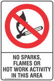 No Sparks, Flames Or Hot Works Activity In This Area Safety Sign