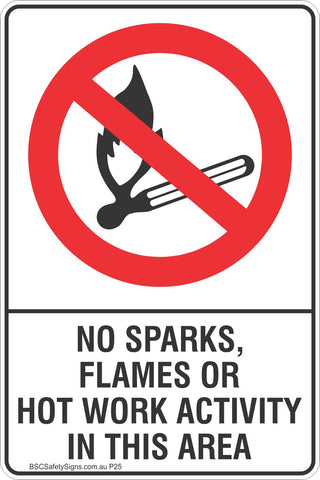 No Sparks, Flames Or Hot Works Activity In This Area Safety Sign