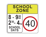 SCHOOL ZONE (8-9:30am 2:30-4pm) SCHOOL DAYS R4-230 Road Sign
