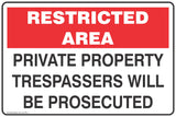 Restricted Area Private Property Trespassers will be Prosecuted Safety Signs and Stickers