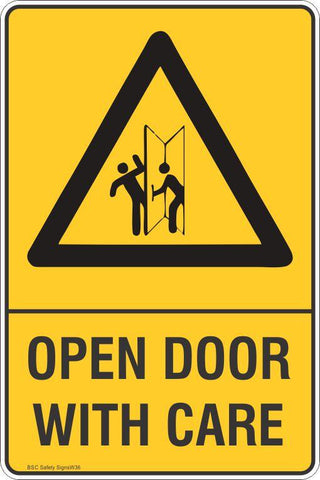 Warning Open Door With Care Safety Signs and Stickers Safety Signs and Stickers