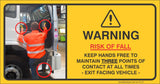 Warning Risk of Fall Kep Hands Free To Maintain Three Points of Contact at All Times Safety Sign