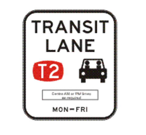 TRANSIT LANE (T2) (Single Period - times as required) 1200 x 1400 R7-7-3 Road Sign