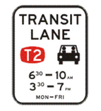 TRANSIT LANE (T2) (Two Periods - times as required) 1200 x 1560 R7-7-4 Road Sign
